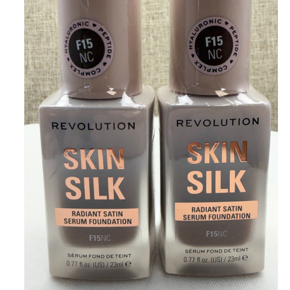 2pc Revolution Skin Silk Radiant Satin Serum Foundation F15NC Hyaluronic Peptide
